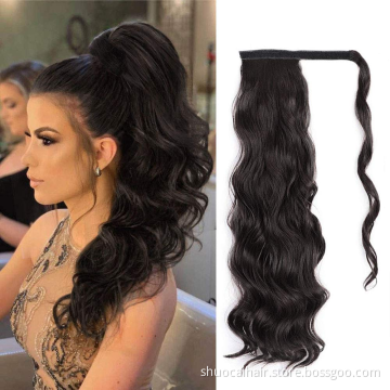 Wholesale Cheap 17 Inches Long wavy Clip In False Hair Ponytail Hairpiece With Hairpins Synthetic Hair PonyTail extensions Hair